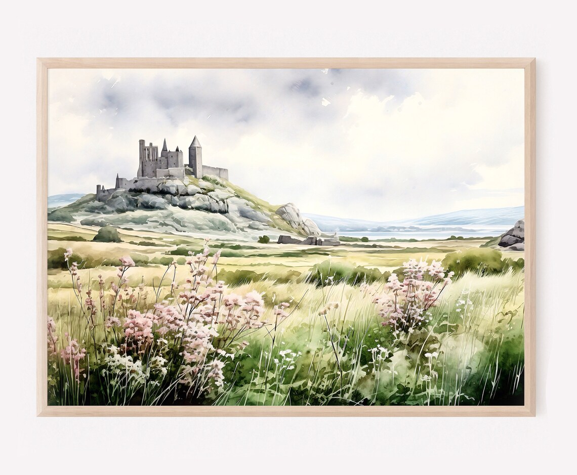 Rock of Cashel Castle Tipperary Ireland Countryside Watercolor Poster