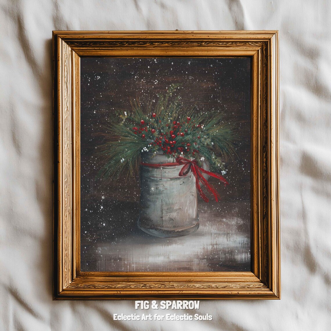 Moody Christmas Vintage Still Life, Holiday Poster
