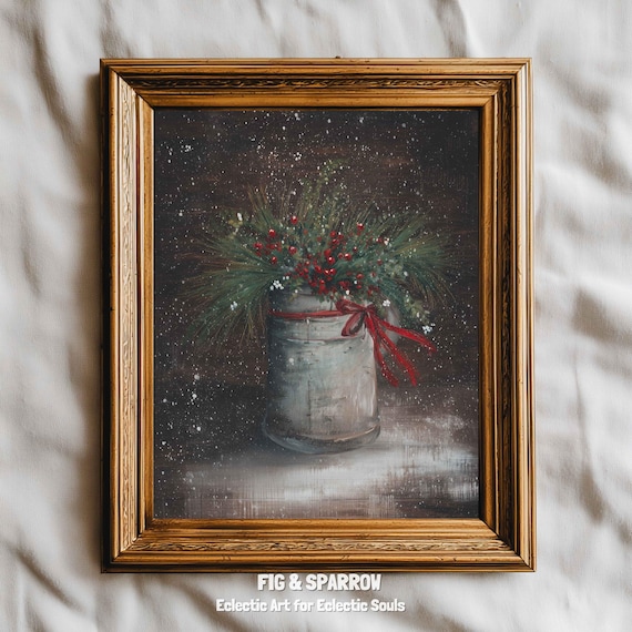 Moody Christmas Vintage Still Life, Holiday Poster