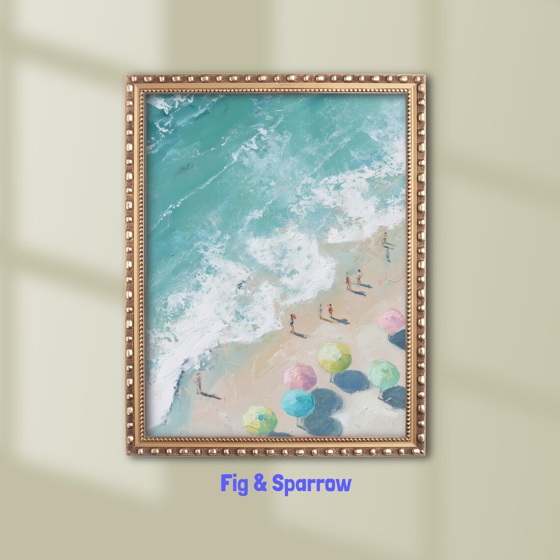 Beach Umbrella Painting, Coastal Pastel Seaside Art