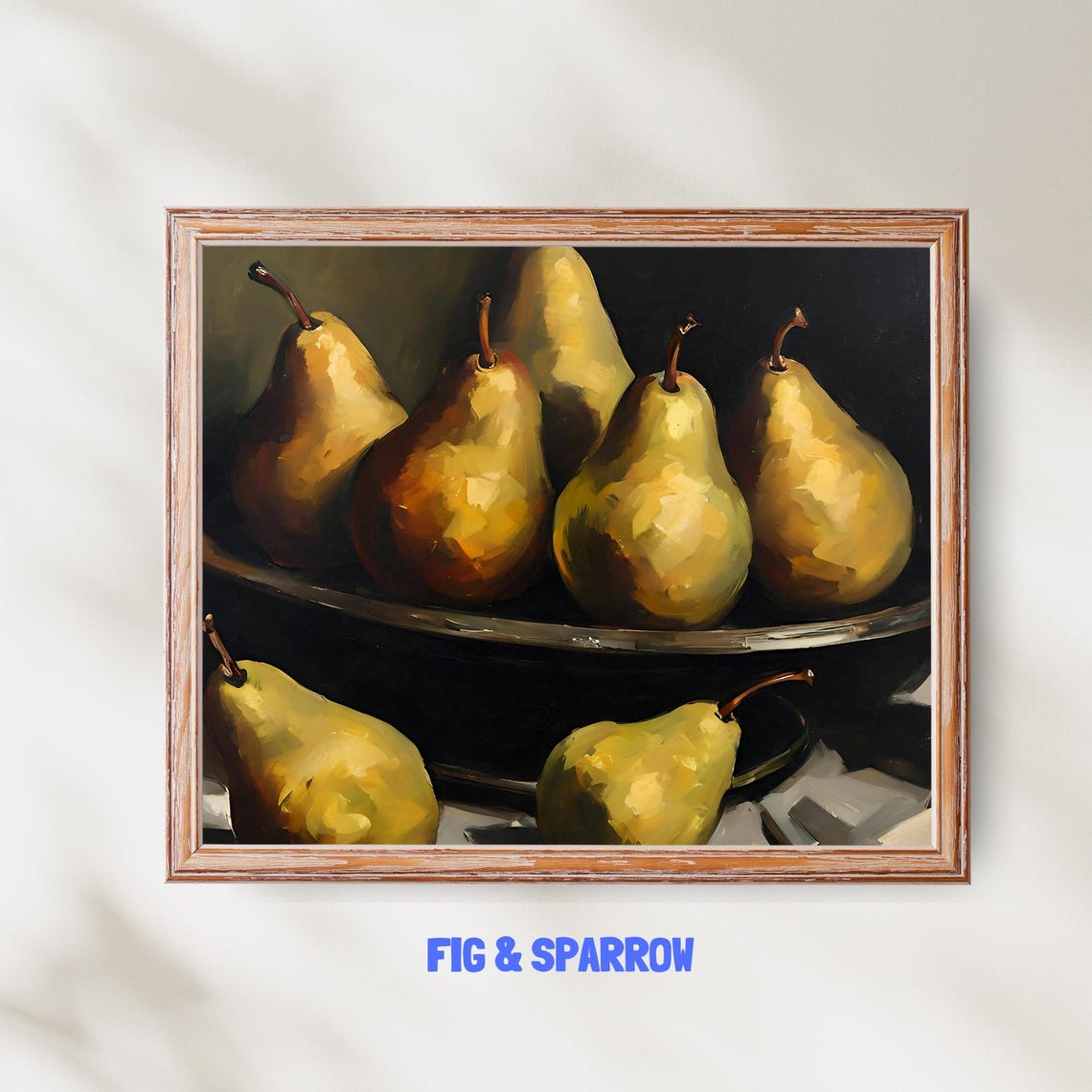 Moody Pear Still Life Painting Dark Fruit Bowl Autumn Kitchen Poster