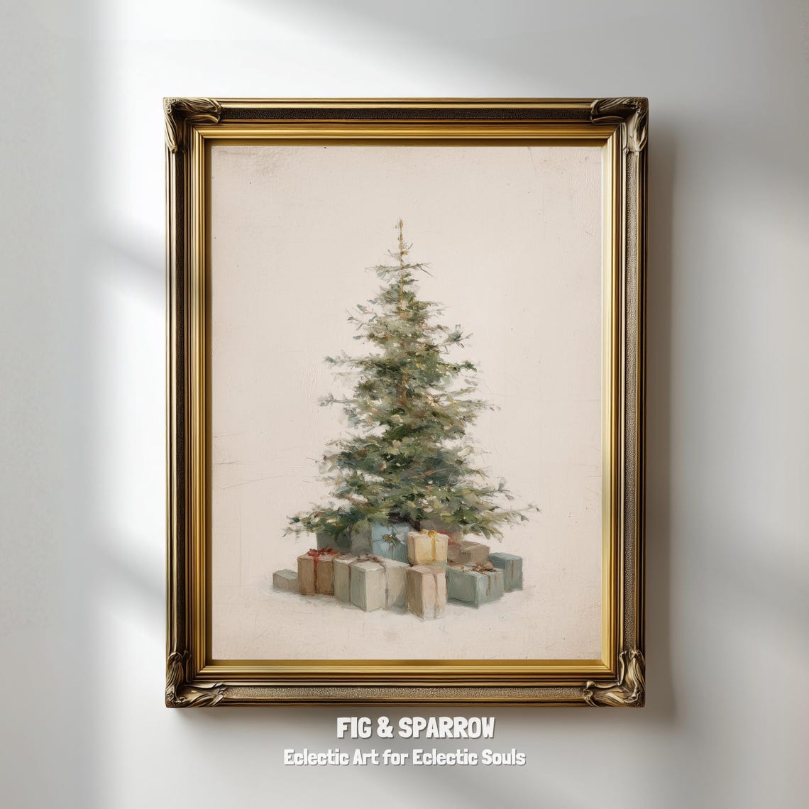 Minimalist Christmas Tree with Gifts Farmhouse Holiday Print