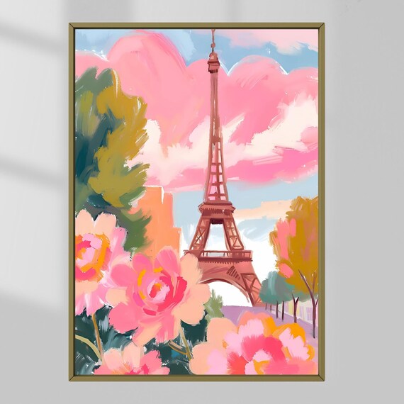 Eiffel Tower Paris Spring Floral Impressionist Pink Wall Art