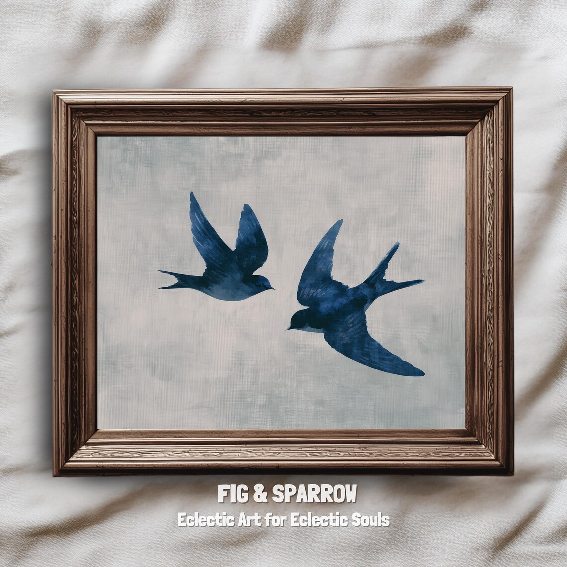 Blue Swallow Bird Minimalist Vintage Coastal Art Print