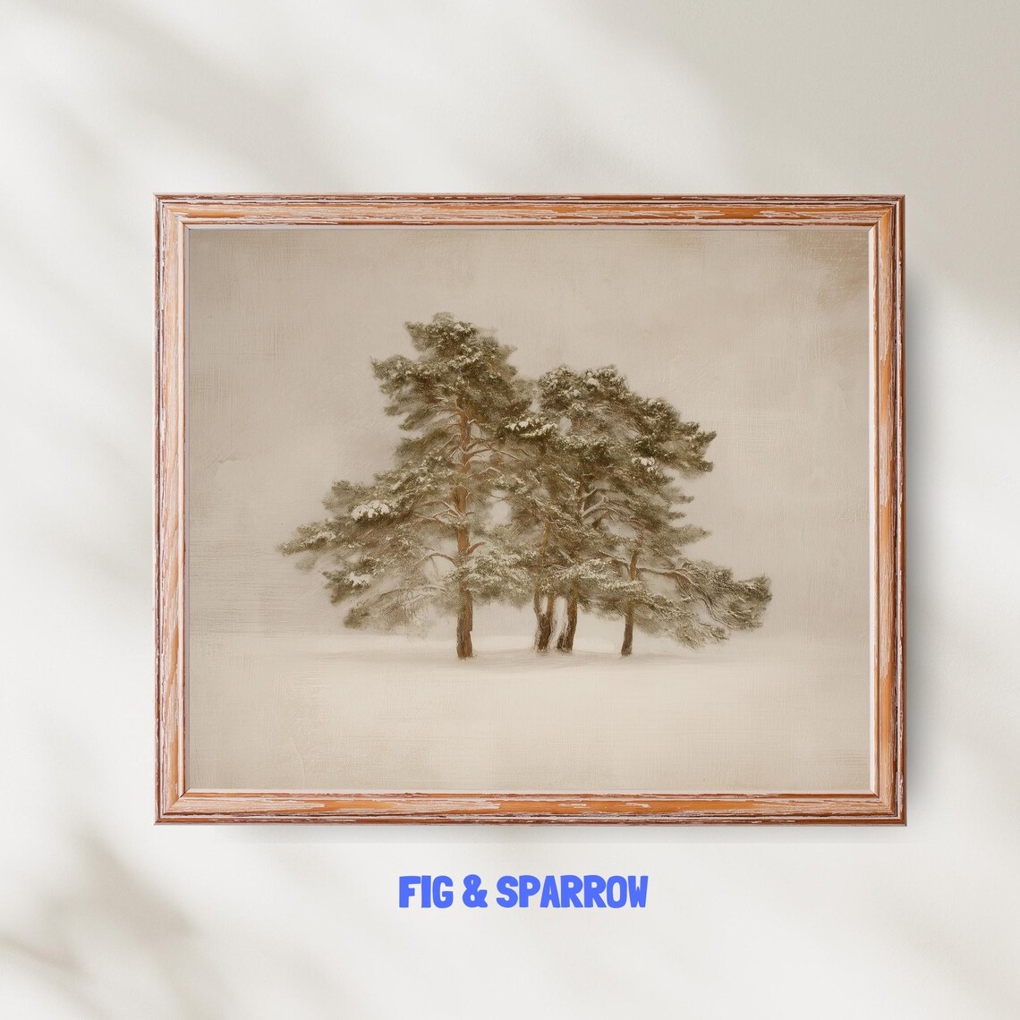 Snow Covered Pine Trees Minimal Winter Landscape Vintage Nature Wall Art