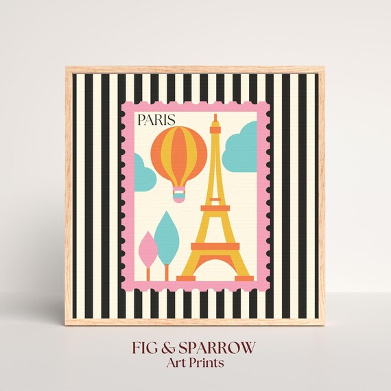 Eiffel Tower Retro Paris Stamp Poster