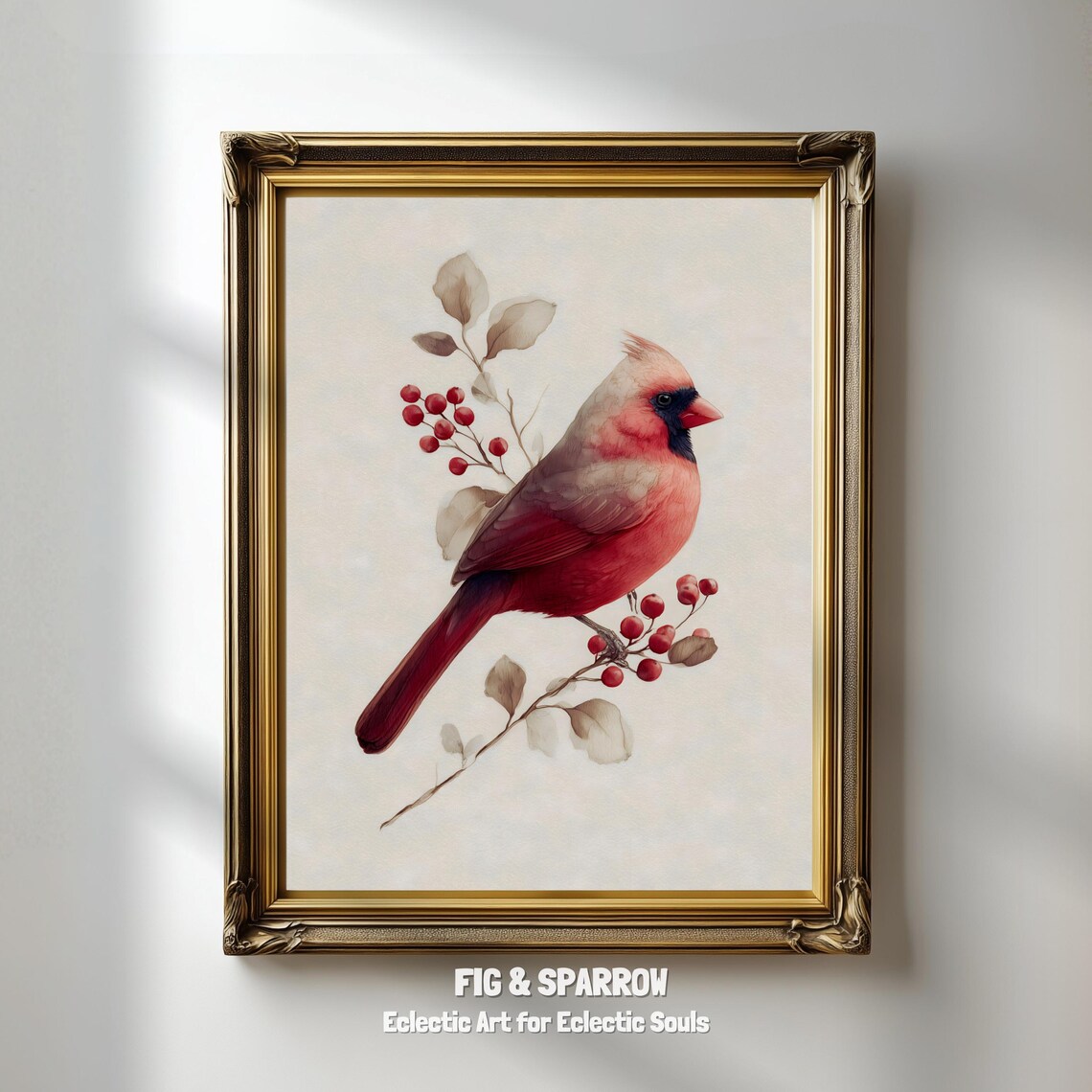 Vintage Cardinal Wall Art, Rustic Winter Nature Print