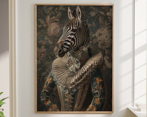 Zebra Royal Renaissance Portrait Ruff Collar Brocade Coat Wall Art