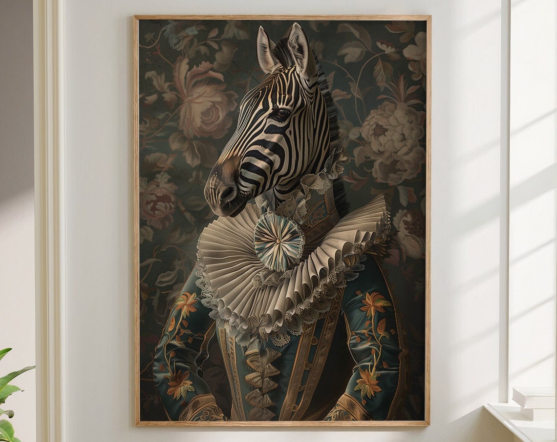 Zebra Royal Renaissance Portrait Ruff Collar Brocade Coat Wall Art