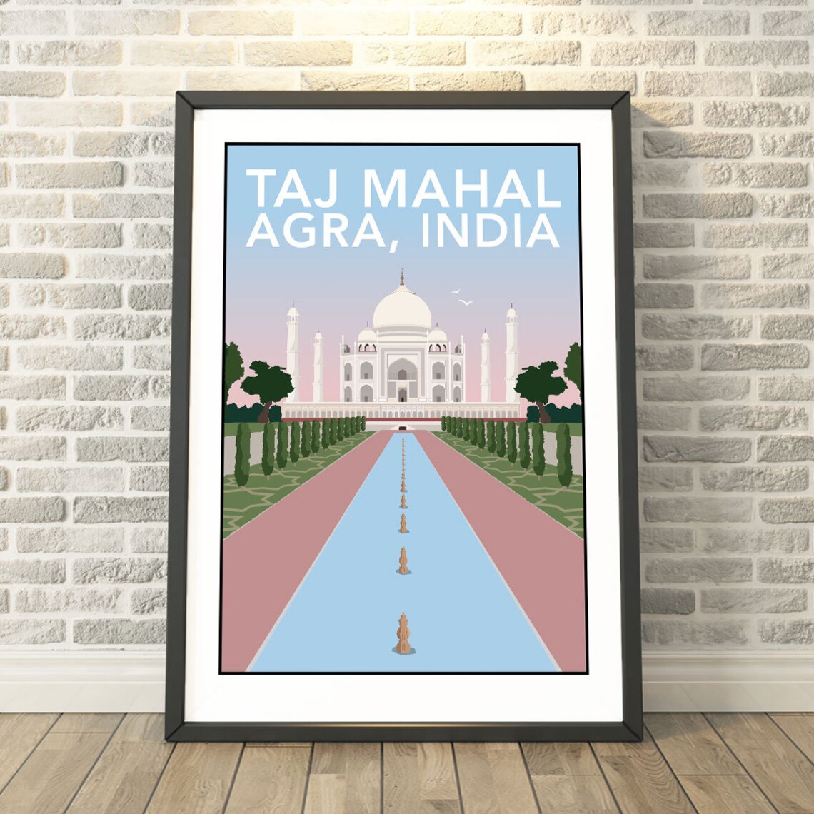 Taj Mahal Agra India White Marble Landmark Vintage Travel Poster