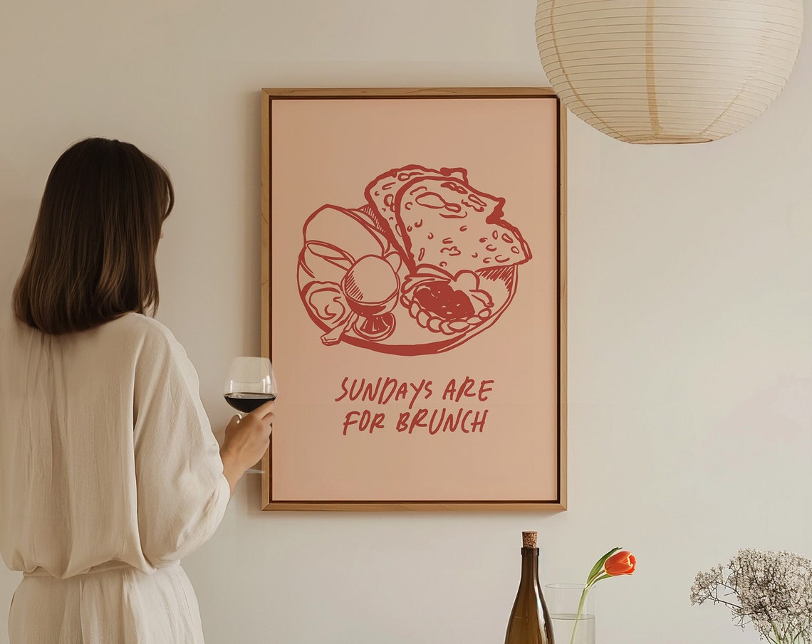 Sundays Are For Brunch Peach Red Kitchen Breakfast Art Poster - Image 2