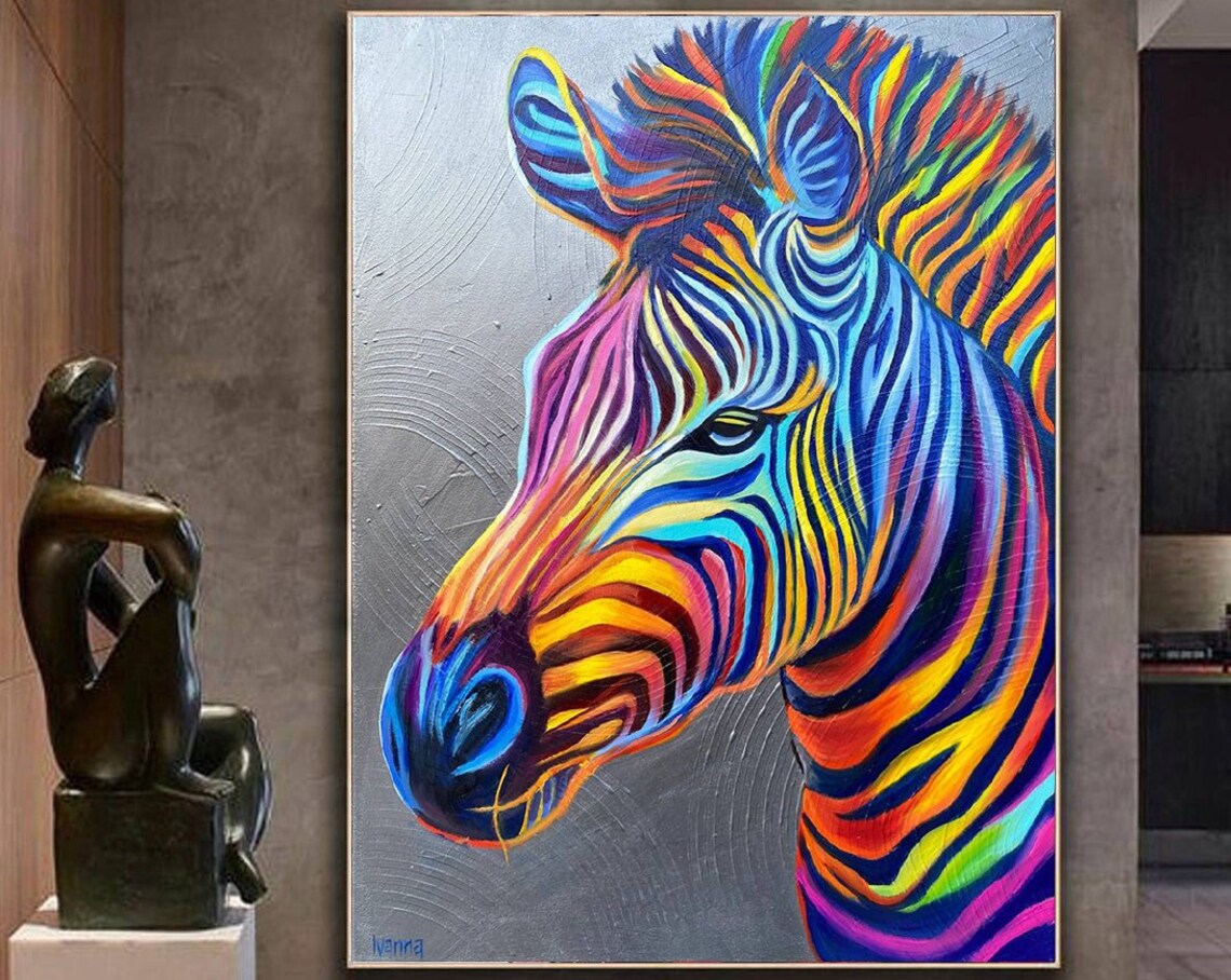 Colorful Rainbow Zebra Head Vibrant Stripes Pop Animal Art Poster - Image 2