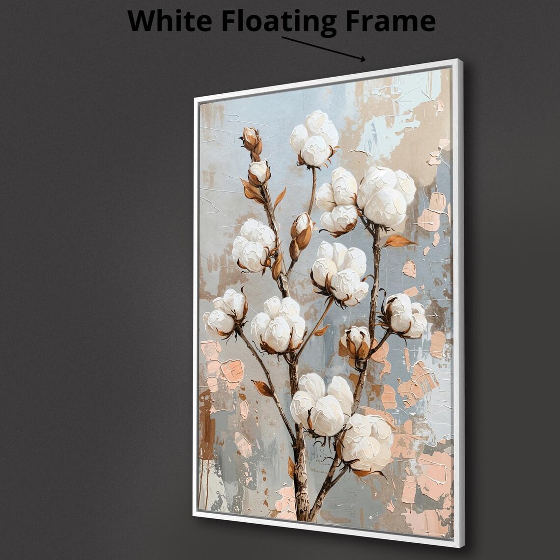 Cotton Bolls Farmhouse Floral Painting Serene Botanical Wall Art Print - Image 2