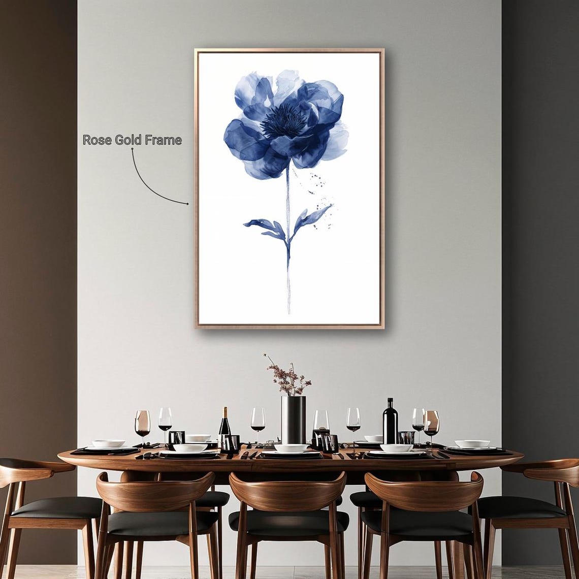 Elegant Navy Blue Peony Watercolor Single Bloom Botanical Poster - Image 3