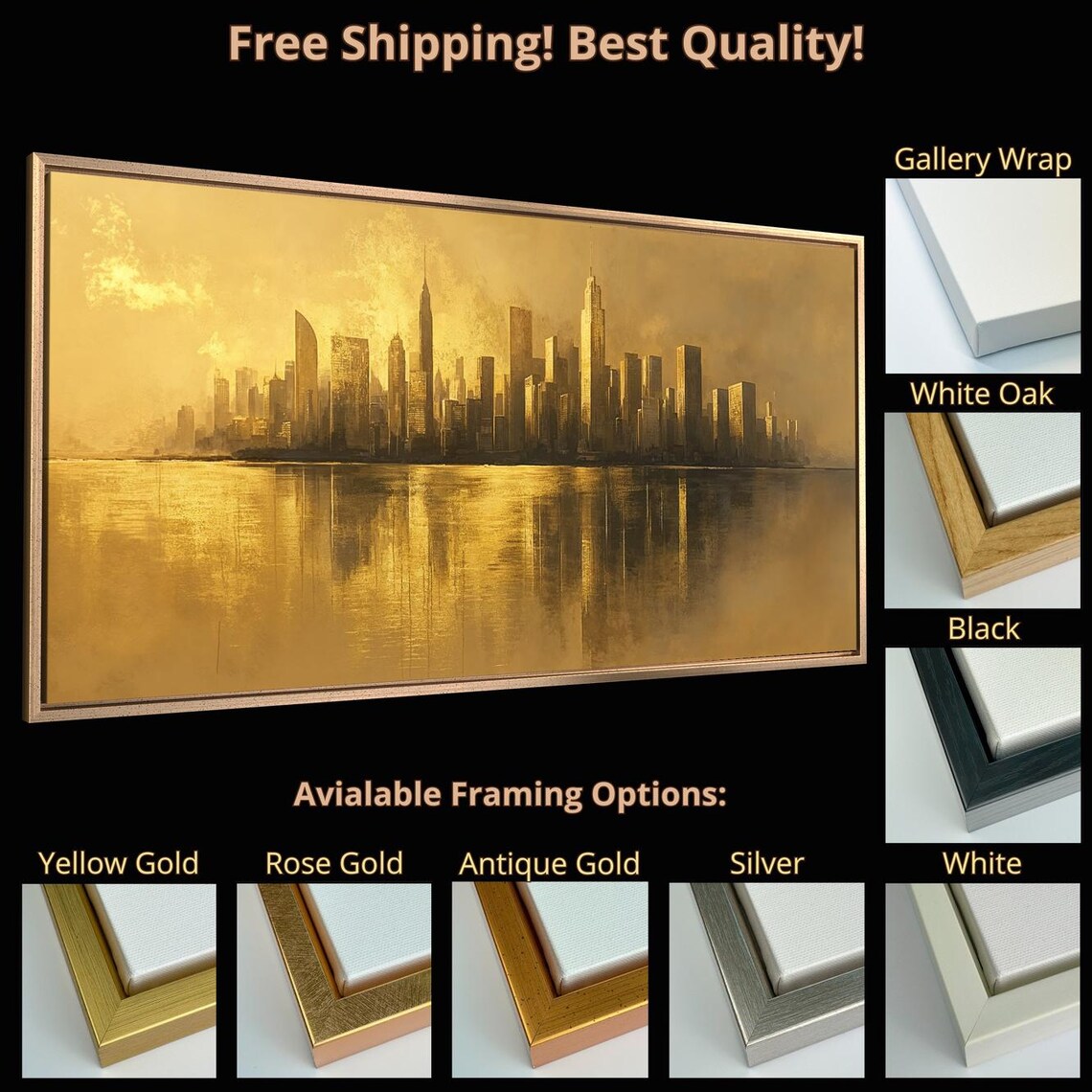 Gold Cityscape Skyline, Metropolis Reflection Art Print - Image 5