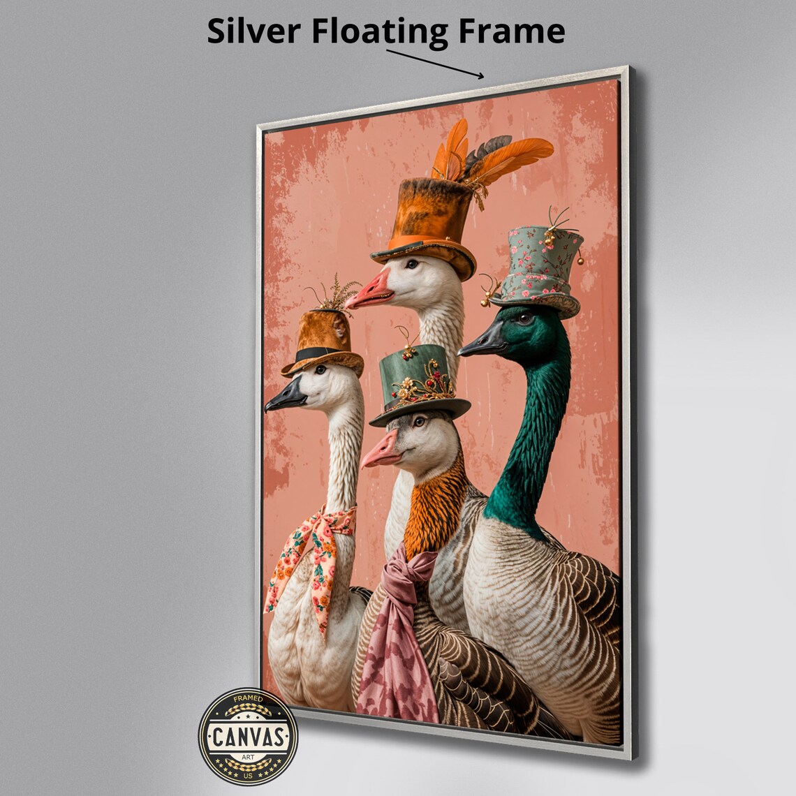 Four Funny Geese In Vintage Hats Quirky Anthropomorphic Art Print - Image 2