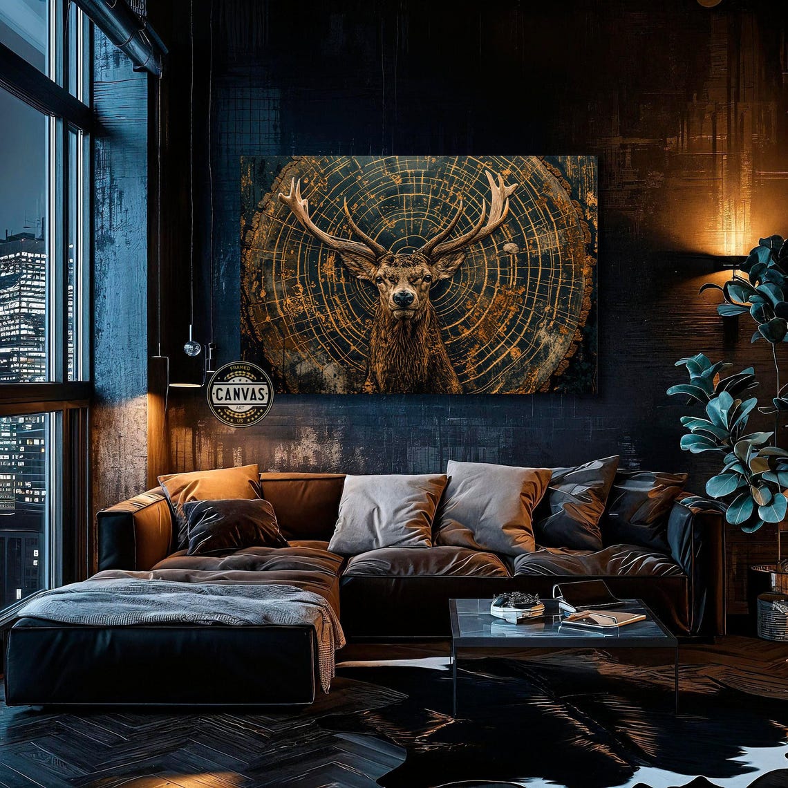 Mystical Stag Before Golden Tree Rings Enigmatic Wildlife Art Poster - Image 5