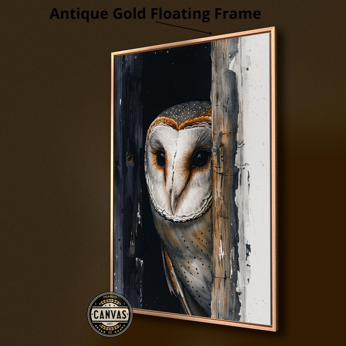Barn Owl Peeking From Dark Doorway Moody Realistic Bird Art Poster - Image 2