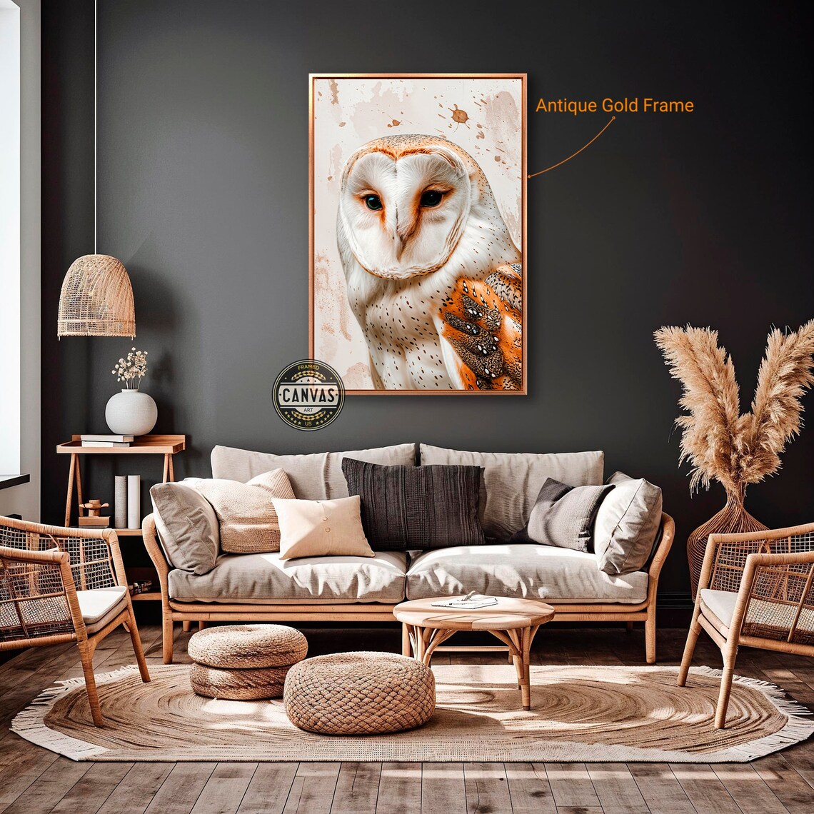 Charming Barn Owl Close Up Warm Splatter Wildlife Portrait Poster - Image 4