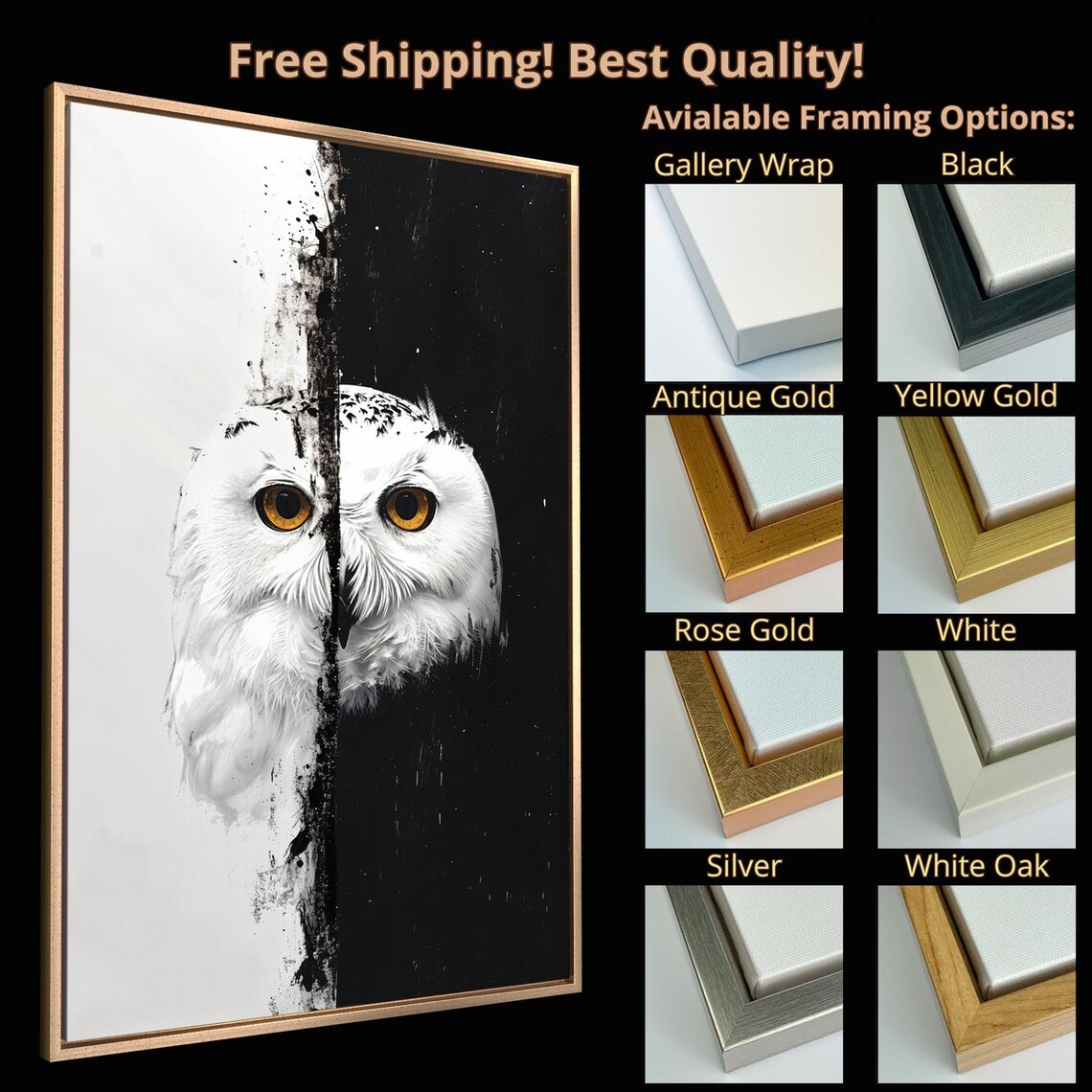 Mystical Owl Black and White Wildlife Art Print - Image 4