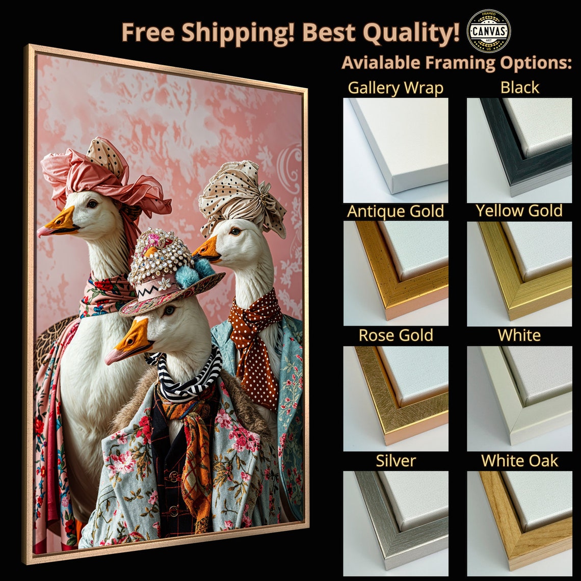 Three Fashionable Geese Vintage Bonnets Quirky Bird Art Print - Image 5