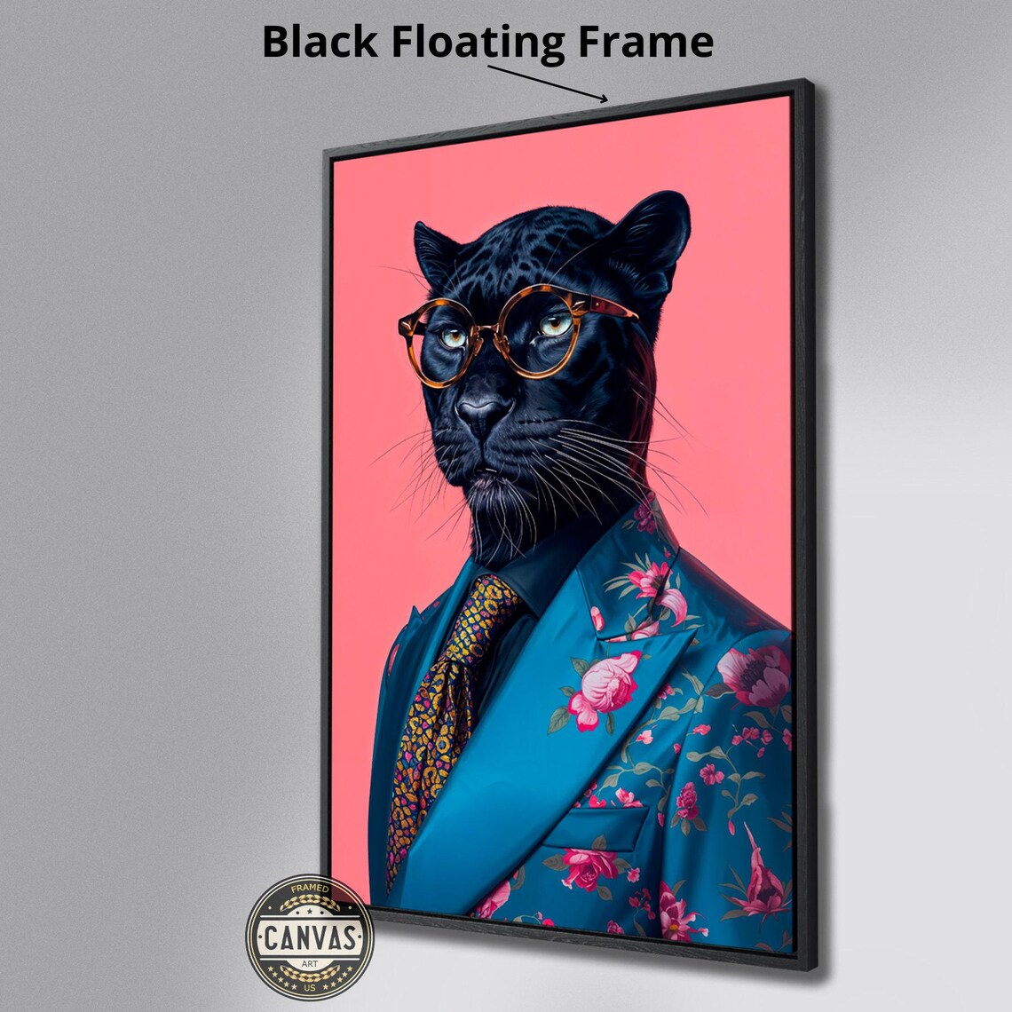Black Panther In Floral Suit And Glasses Bold Pop Portrait Art Poster - Image 3
