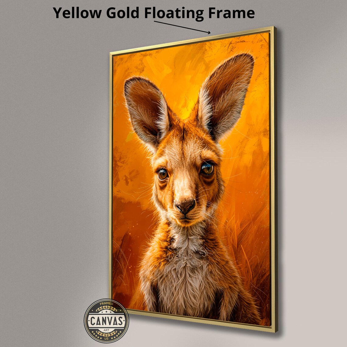 Cute Baby Kangaroo Portrait Vibrant Orange Background Wildlife Wall Poster - Image 2