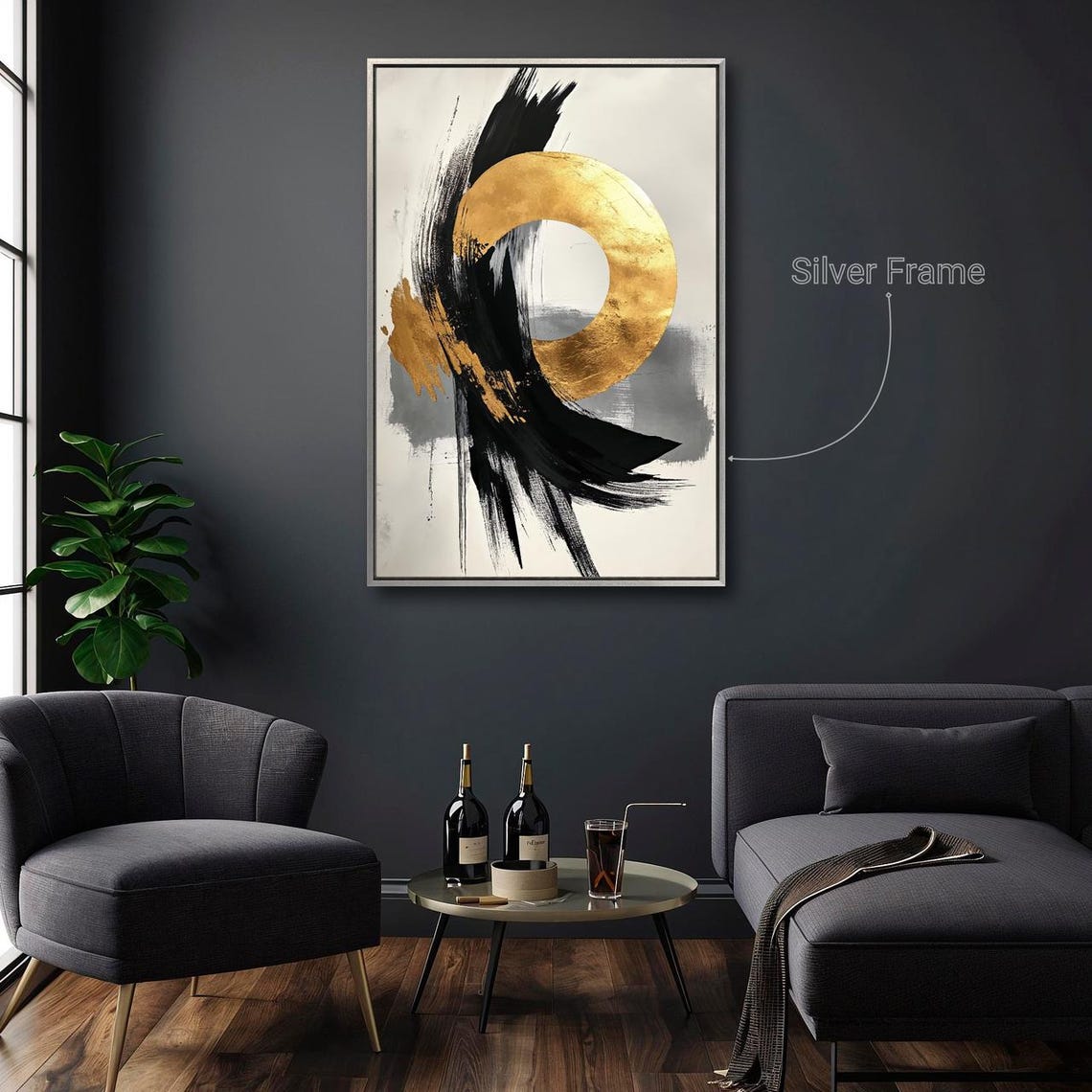 Black Brushstroke Gold Circle Ring Abstract Minimal Art Print - Image 2