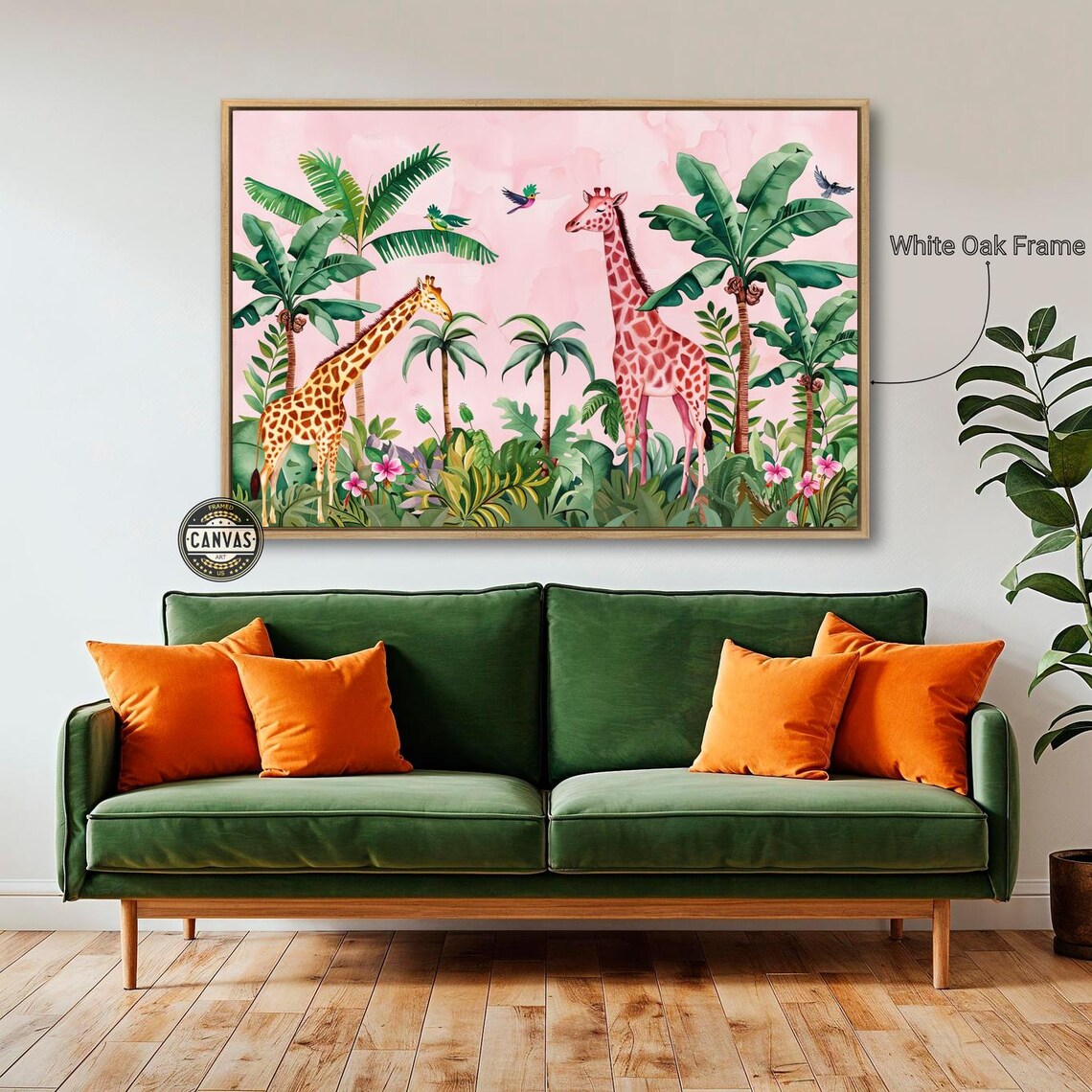 Two Giraffes In Pink Tropical Jungle Watercolor Safari Nursery Poster - Image 5