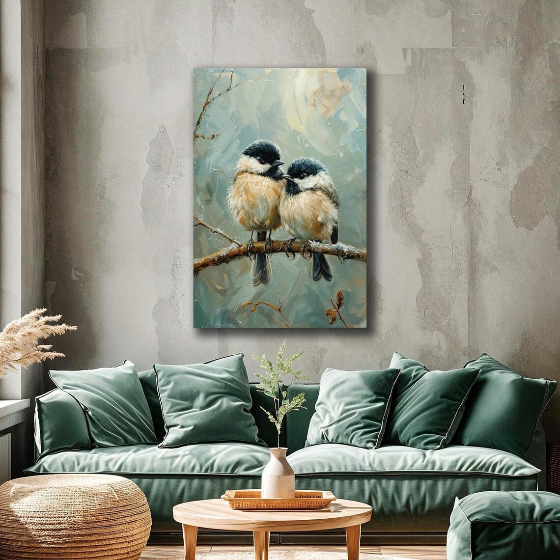 Charming Chickadees on Tree Branch, Winter Bird Art Print - Image 3