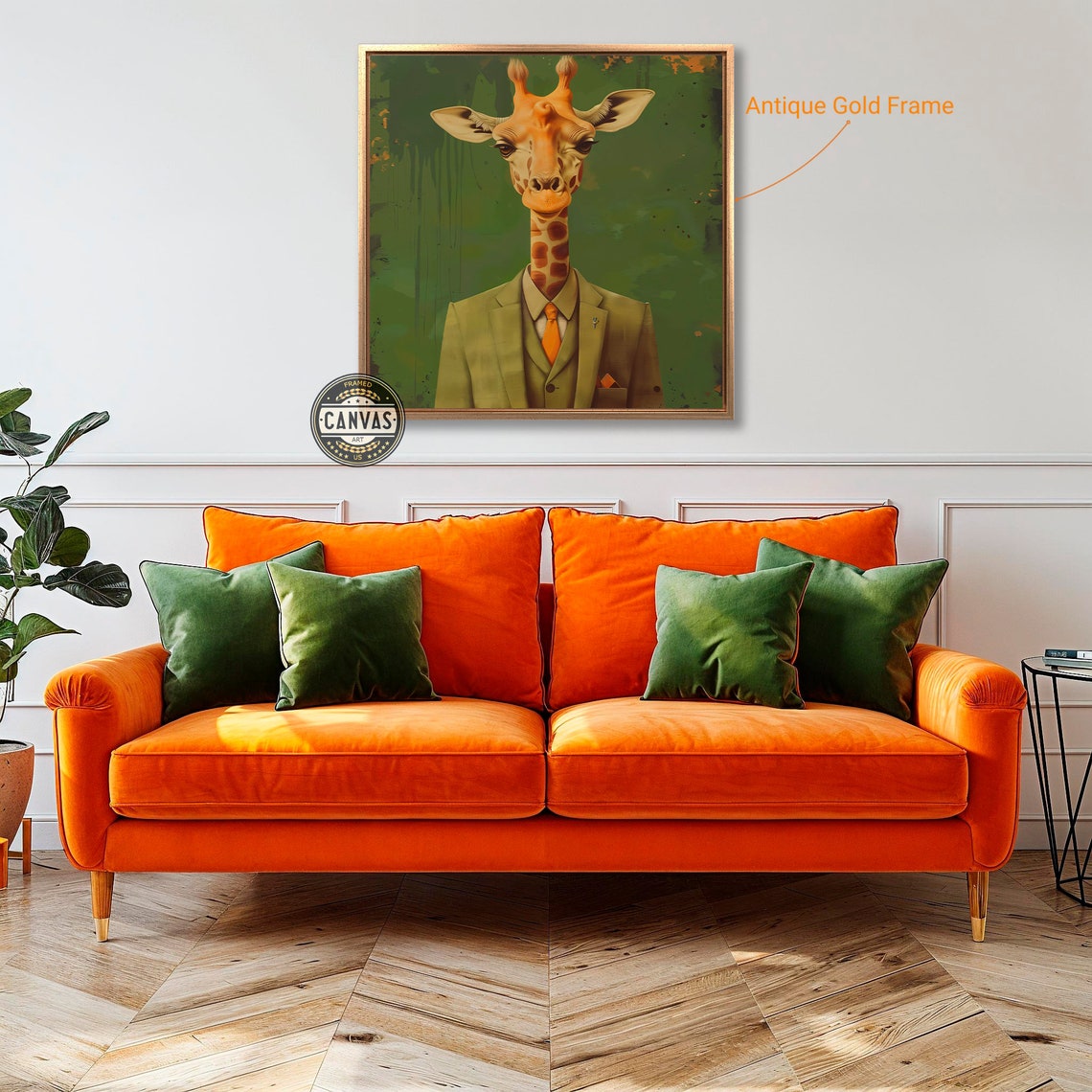 Dapper Giraffe In Green Suit Orange Tie Whimsical Safari Art Poster - Image 4