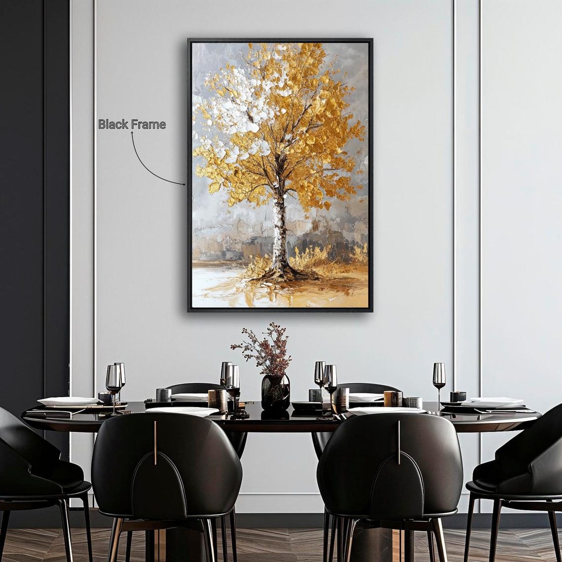 Tall Golden Birch Tree White Foliage Autumn Abstract Wall Poster - Image 2