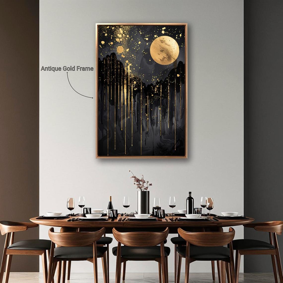 Abstract Moonlit Landscape Framed Wall Art Full Moon In Night Sky Painting Print Celestial Wall Decor Vertical Artwork Ready To Hang - Image 3