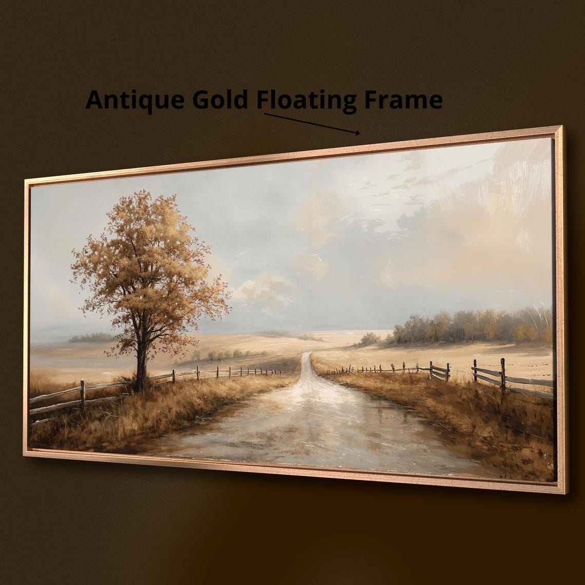 Autumn Country Road Golden Fields Fence Tree Farmhouse Poster - Image 3