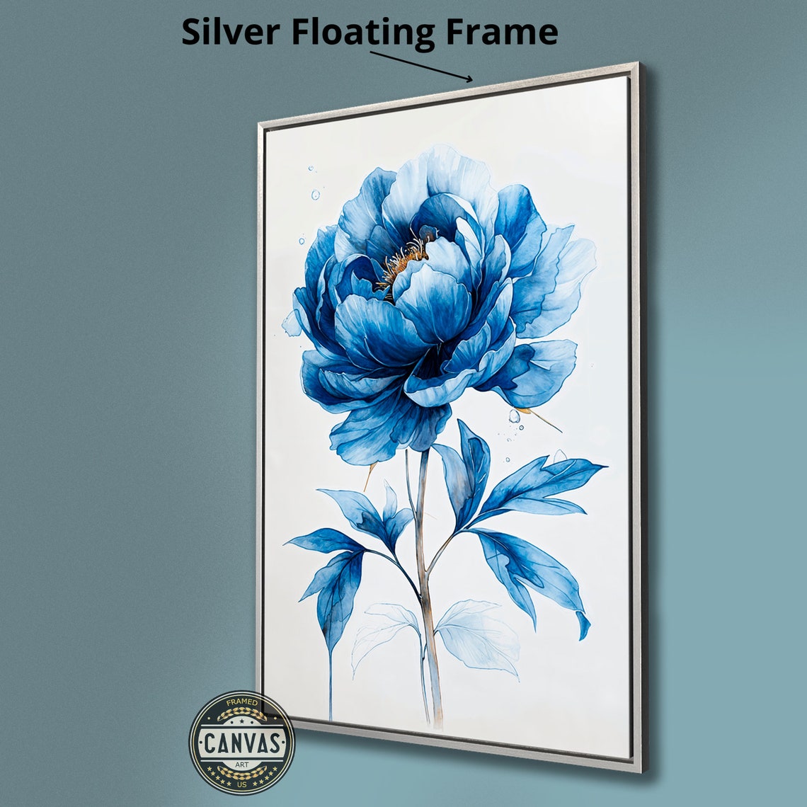 Blue Peony Elegant Sapphire Watercolor Bloom Botanical Poster - Image 2