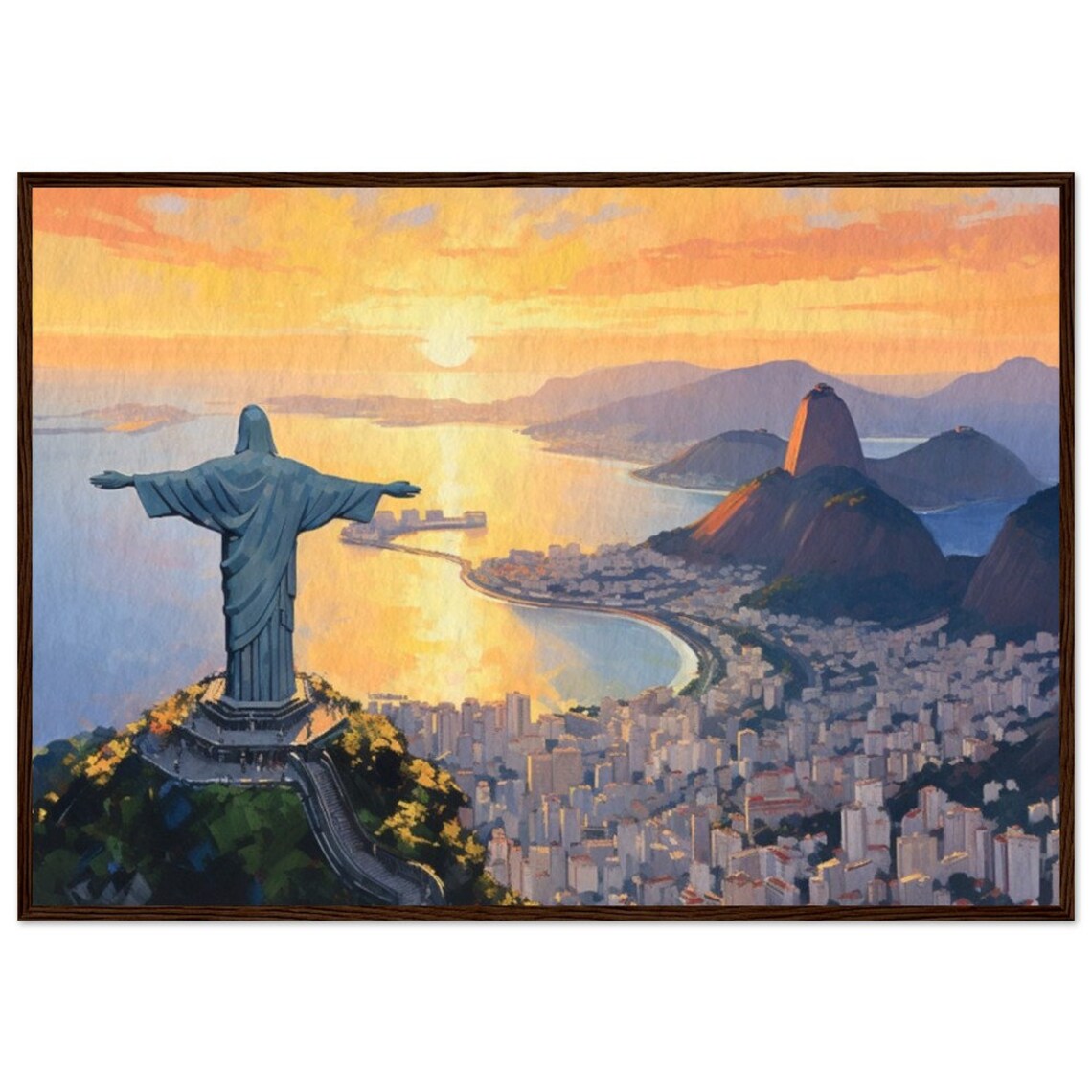 Brazil Sunset Christ The Redeemer Art Print, Vintage