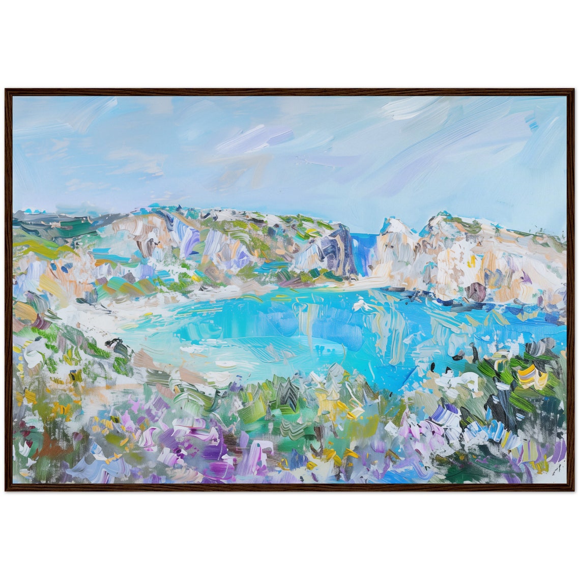 Greek Island Turquoise Sea Cliffs Impressionist Landscape Art Poster