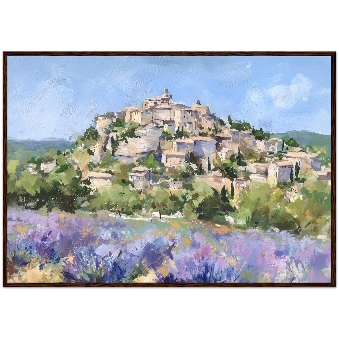 Provence Oil Painting France Travel Art Print Gordes Village Lavender Field Ready To Hang Wall Dcor