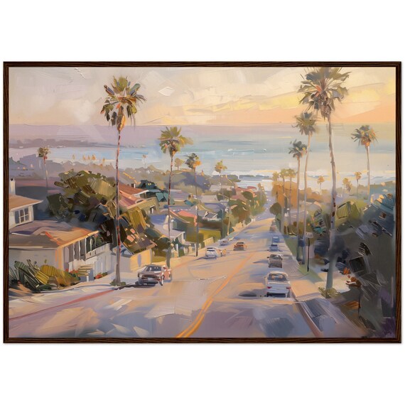 San Diego Sunset Cliff Painting, Cityscape Art Print