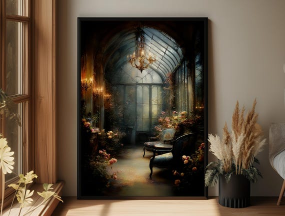Moody Victorian Wall Art Romantic Garden Room Print Dark Floral Interior Decor