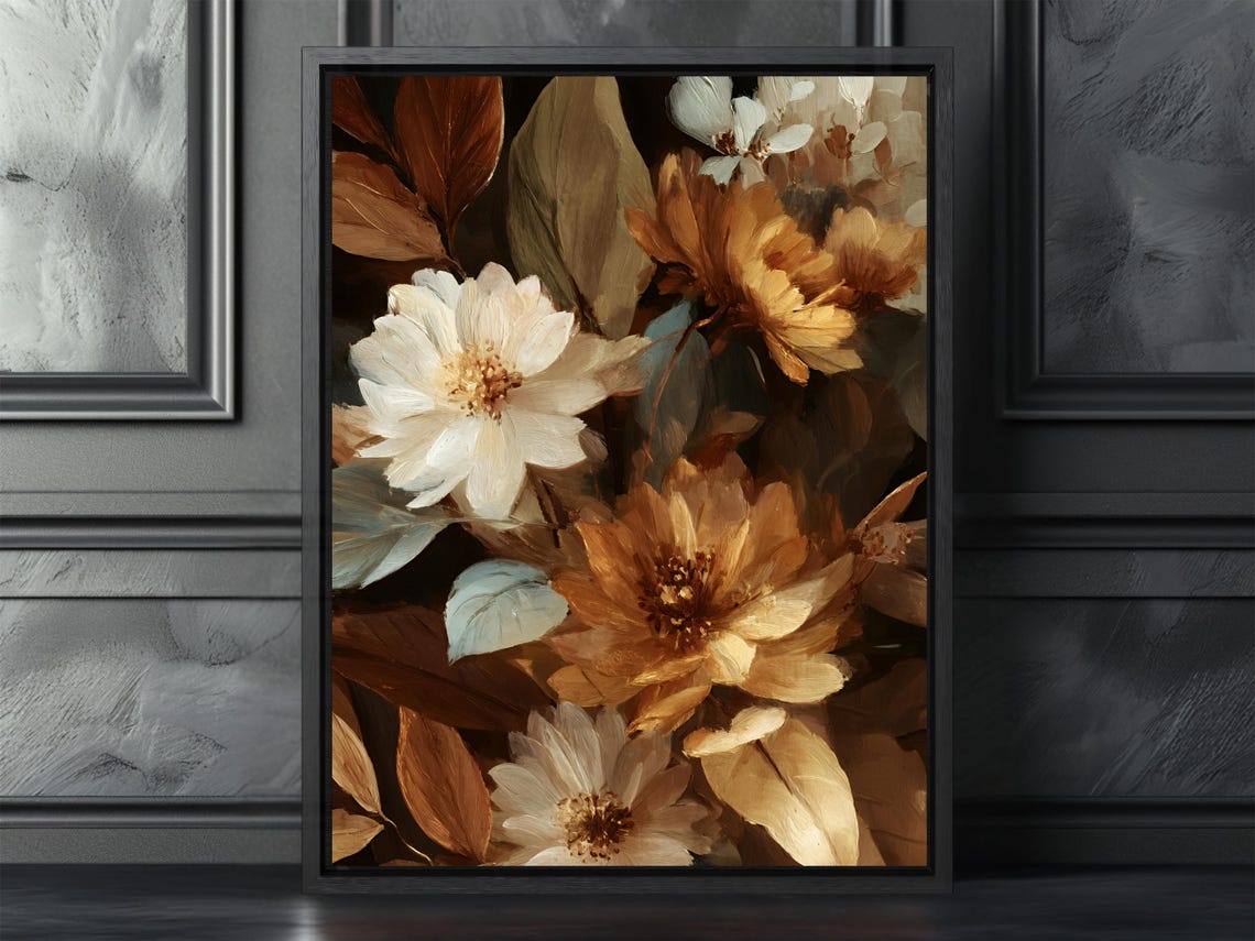 Classic Autumn Floral Wall Art Warm Vintage Botanical Canvas Timeless