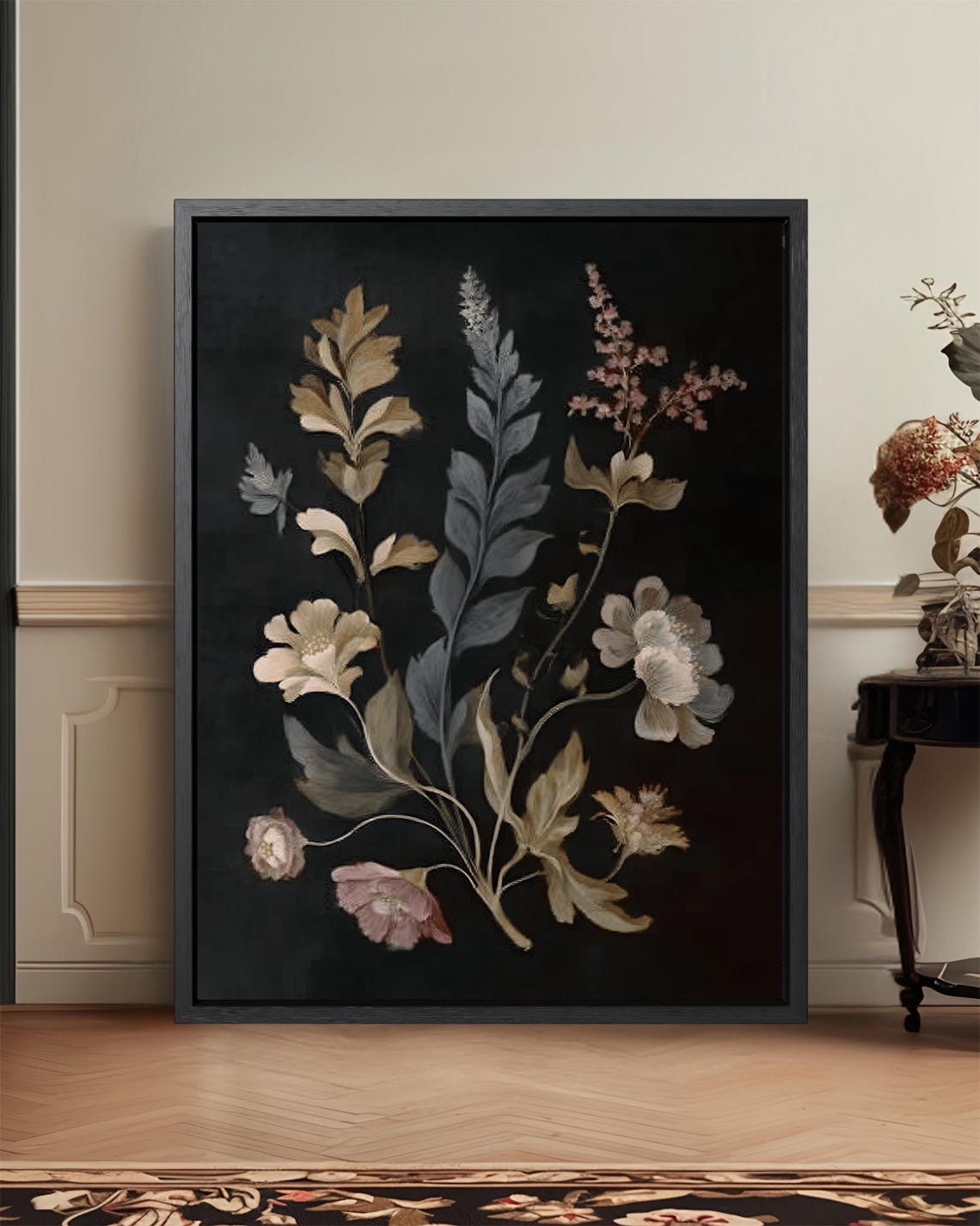 Vintage Botanical Wildflowers Dark Moody Floral Decor Poster