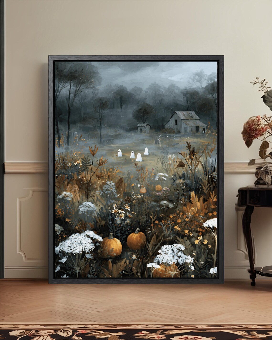 Autumn Farmhouse Spooky Rustic Halloween Art Print