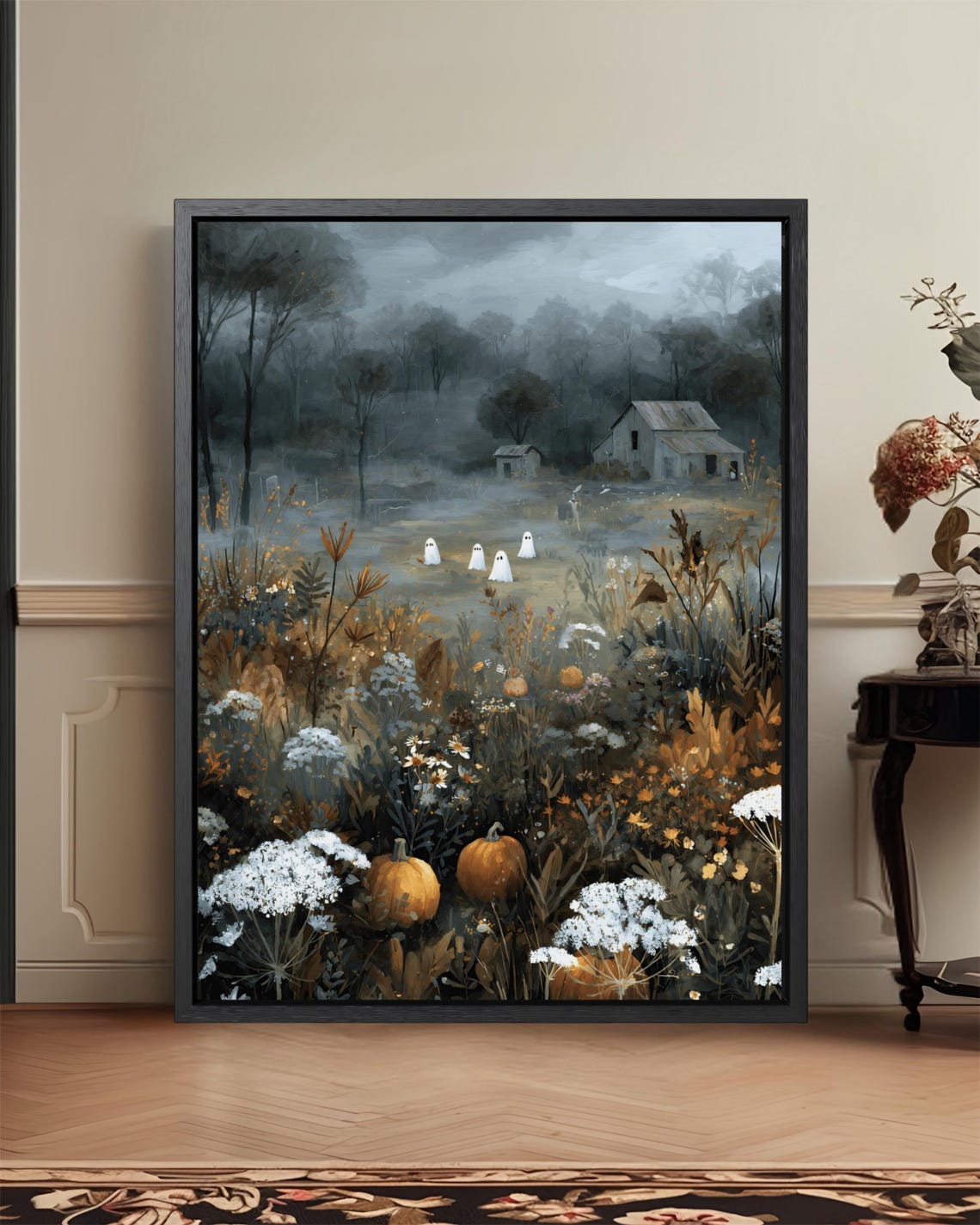 Autumn Farmhouse Wall Art Spooky Rustic Print Haunted Halloween Canvas