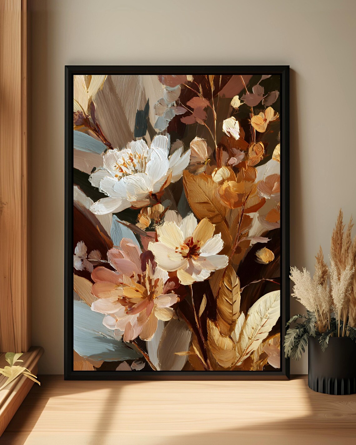 Autumn Floral Oil Painting Vintage Botanical White Blossom Poster