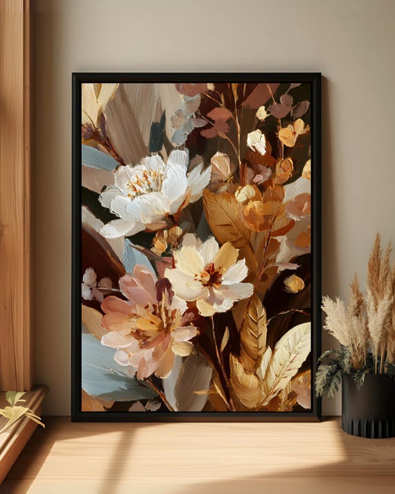 Blush Botanical Canvas Print Autumn Inspired Floral Wall Art Vintage Elegant