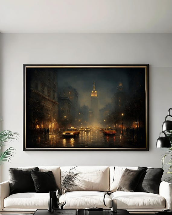 Dark Modern Canvas Moody New York City Night Urban Skyline Wall Art