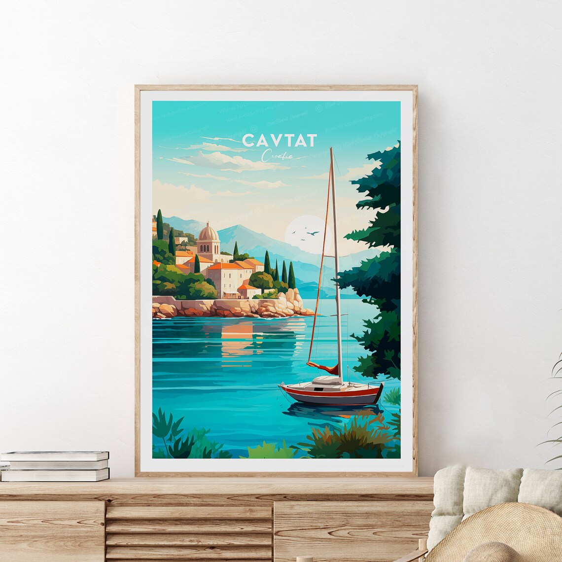 Cavtat Croatia Adriatic Coast Sailboat Harbor Vintage Wall Art