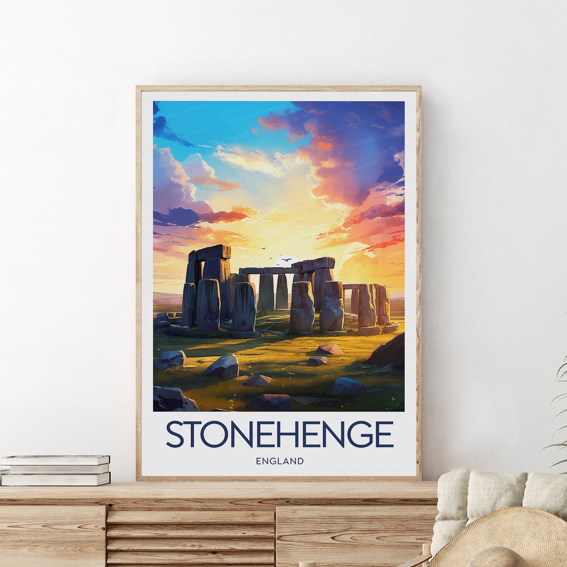 Stonehenge England Ancient Stones Golden Sunset Sky View Poster