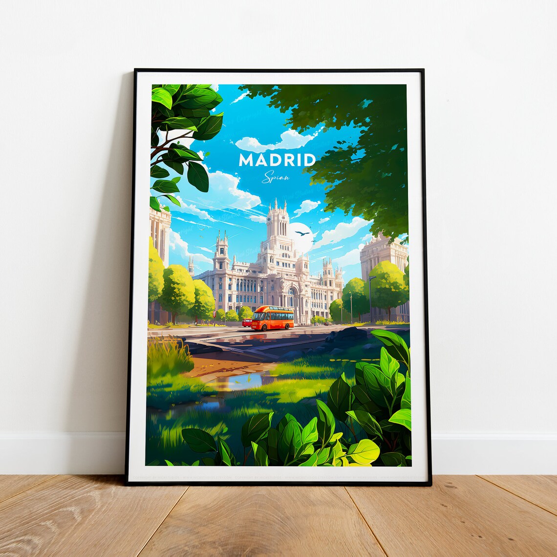 Madrid Spain Cibeles Palace Grand Boulevard Cityscape Travel Poster